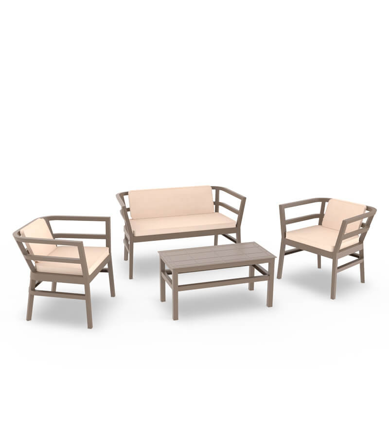 ENSEMBLE SALON RESINE SOGIO - Canapé + fauteuils + table
