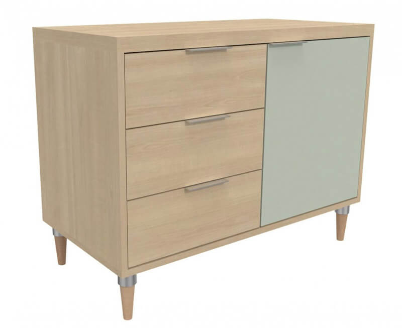 COMMODE BOIS CECILE 3 TIROIRS 1 PORTE - 100 x 50 x Ht.76 cm