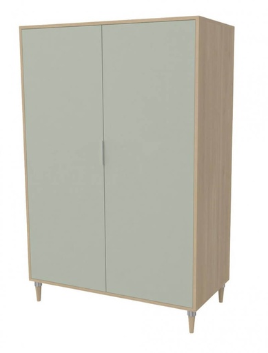 [MOBCE20-2P1PL-Naturel-Vert Opale-Naturel-Sans] ARMOIRE BOIS CECILE 2 PORTES - 100x60xHt.180 cm