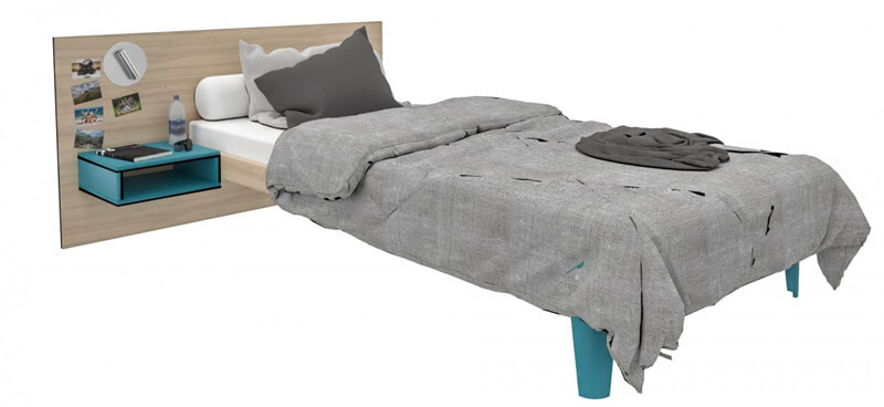 LIT BOIS LENA CHEVET INTEGRE SANS SOMMIER - 80 x 190 cm