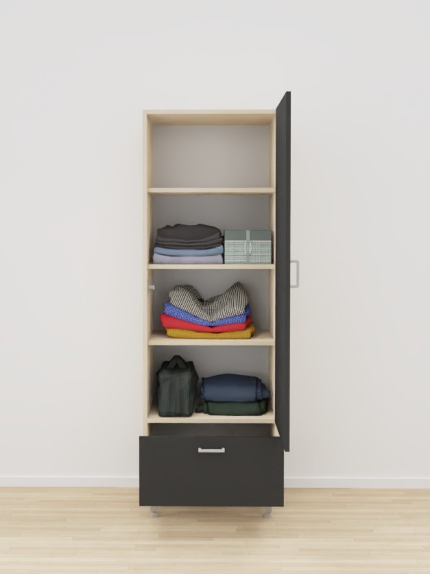 ARMOIRE 1 PORTE 1 TIROIR SACHA - 60x58xHt.180cm