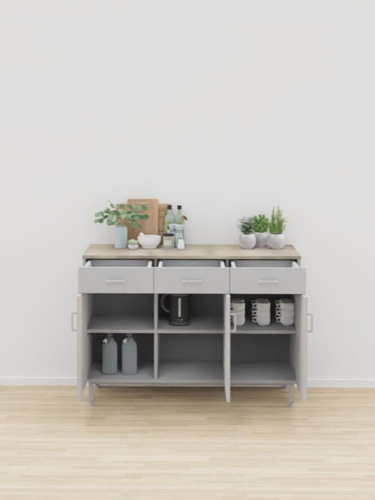 BUFFET 3 PORTES 3 TIROIRS SACHA - 130x52xHt.92cm