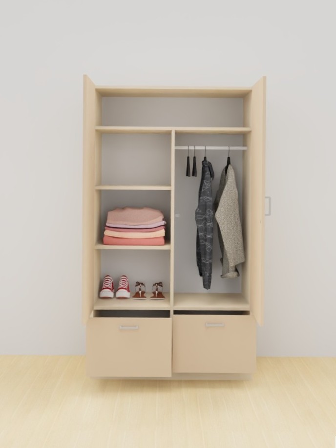 ARMOIRE 2 PORTES 2 TIROIRS LUCAS - 100x58xHt.180cm