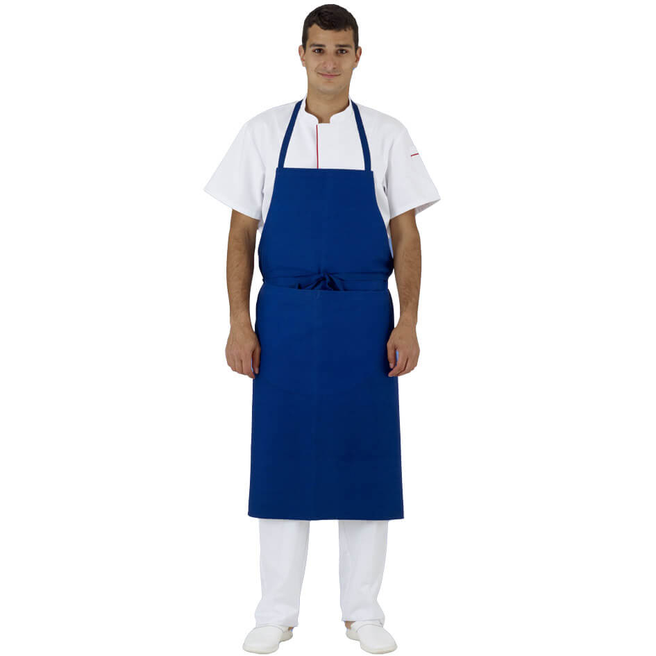 TABLIER VALET - Avec bavette - 100% coton bleu