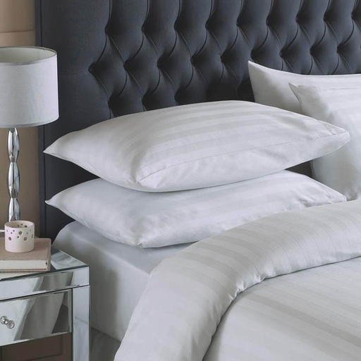 [52BS10-140] TAIE DE TRAVERSIN - PC Blanc bandes satin - 140 cm