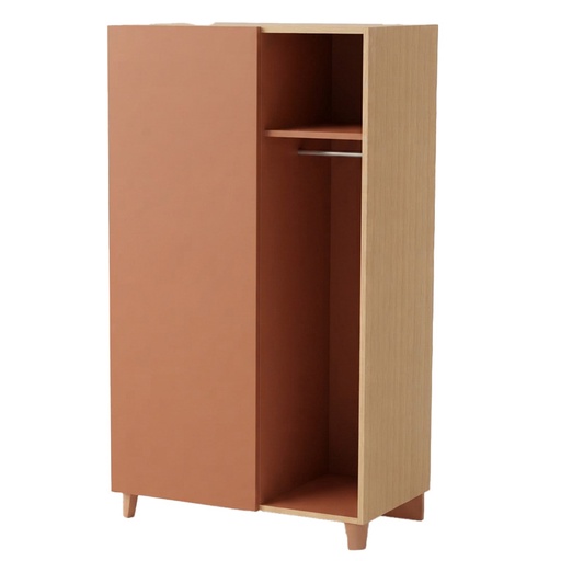 ARMOIRE BOIS LENA 1 PORTE + VESTIAIRE - 100x60xHt.180 cm