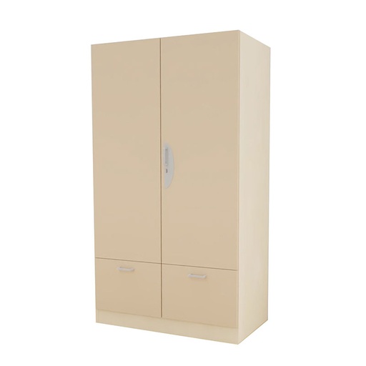 [MOB-LU20-2P2TL-Chêne naturel A402-Blanc D152] ARMOIRE 2 PORTES 2 TIROIRS LUCAS - 100x58xHt.180cm