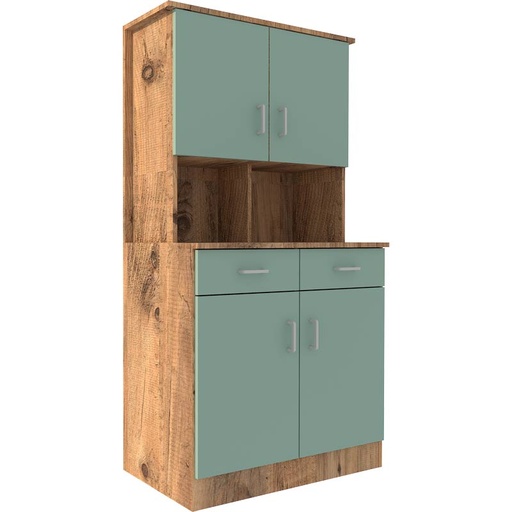 [MOB-LU35-2P2T+H-Chêne naturel A402-Gris clair D123] BUFFET 2 PORTES 2 TIROIRS + ELEMENT HAUT LUCAS - 87x52xHt.170 cm